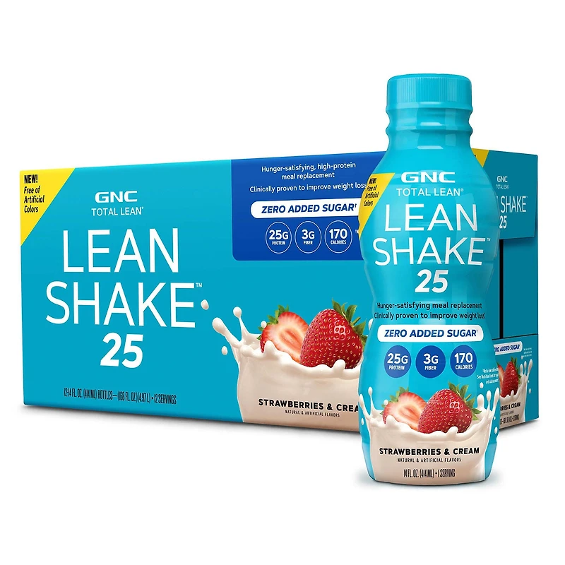 GNC Total Lean Shake 25 Healthy - Strawberries and Cream 14Oz. (12 Bottles)