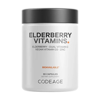 Elderberry Immune Complex - Daily Vitamin C Vegan D3 & Zinc Supplement - 90 Capsules (30 Servings)