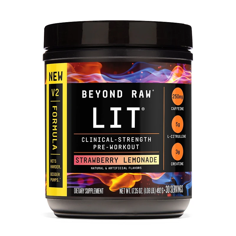 Beyond Raw Lit Pre-Workout 2.0 - Strawberry Lemonade (30 Servings) Zero Sugar