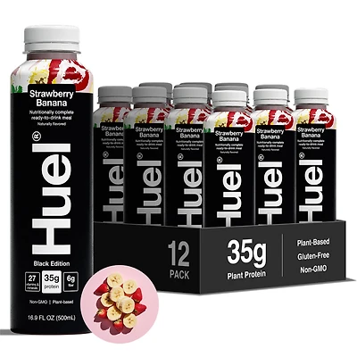 Huel Black Edition Rtd High-Protein Meal - Strawberry Banana 16.9 Fl Oz (12 Bottles)