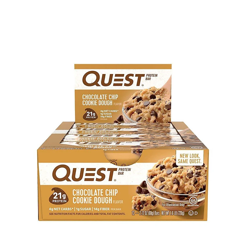 Quest Bar Gluten-Free - Chocolate Chip Cookie Dough (12 Bars)