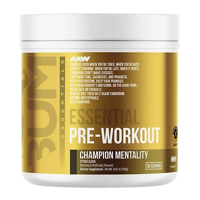 Raw Nutrition Champion Mentality: Essential Pre-Workout - Citrus Slush (30 Servings)