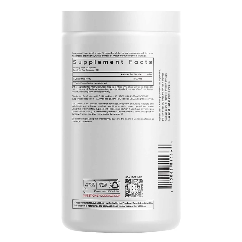 Liposomal Glycine+ - 180 Vegetable Capsules (60 Servings)