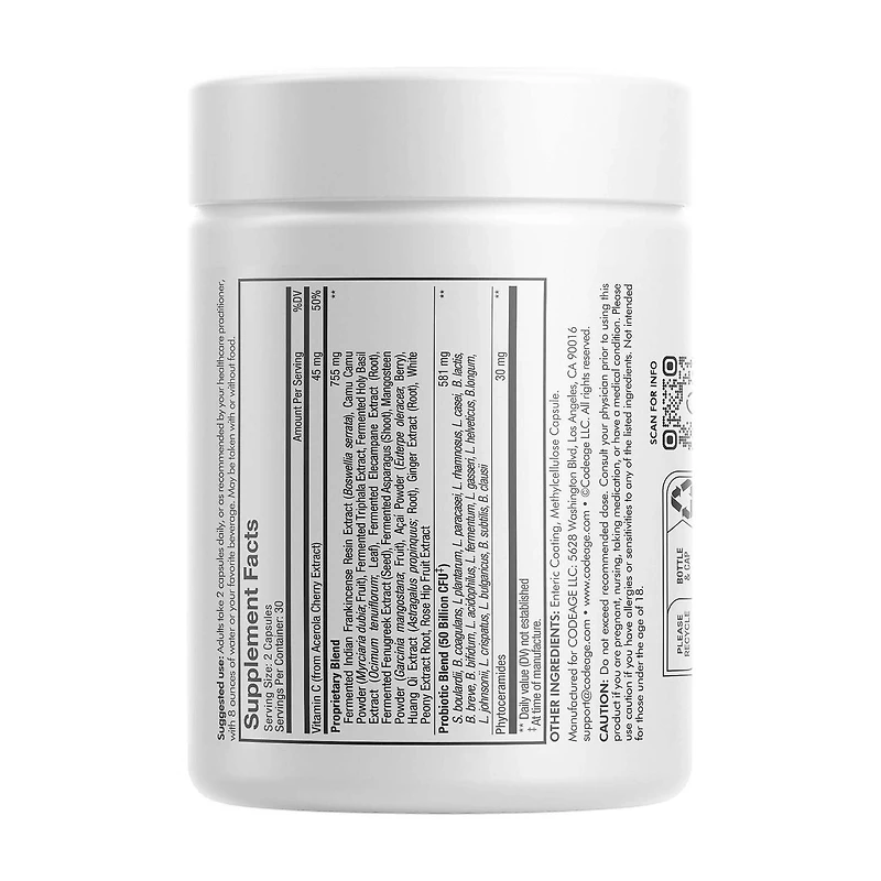 Beauty Skin Probiotic 50 Billion CFU & Prebiotics Vegan Supplement - 60 Capsules (30 Servings)