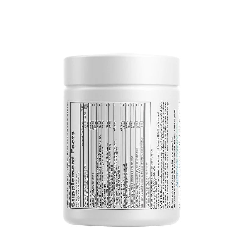 Leaky Gut Supplement - L-Glutamine - Prebiotics - Probiotics - Postbiotic - 60 Capsules (30 Servings)