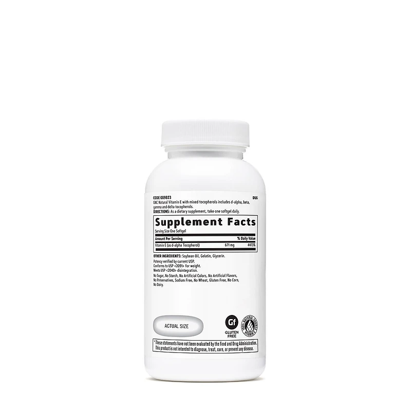 Vitamin E 100% Natural 1000IU - 60 Softgels (60 Servings)