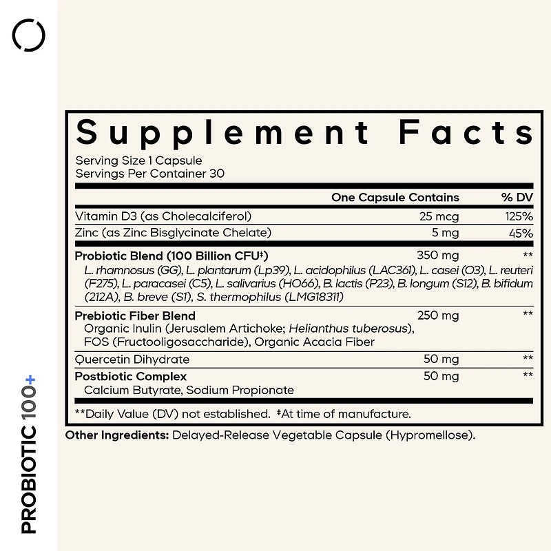 Probiotic+ 100 Billion CFU - 30 Vegetable Capsules (30 Servings)
