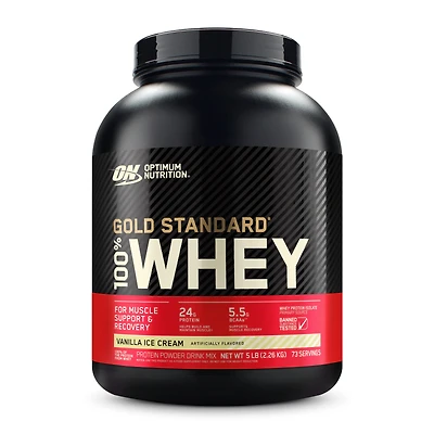Optimum Nutrition Gold Standard 100% Whey Protein - Vanilla Ice Cream (73 Servings) 5 lbs.