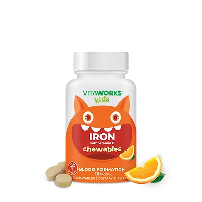 VitaWorks Kids Iron with Vitamin C 10Mg - 120 Chewables (60 Servings)