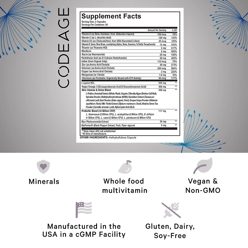 Clearface Vitamin - Daily Multivitamin - Minerals - Herbs - 90 Capsules (30 Servings)