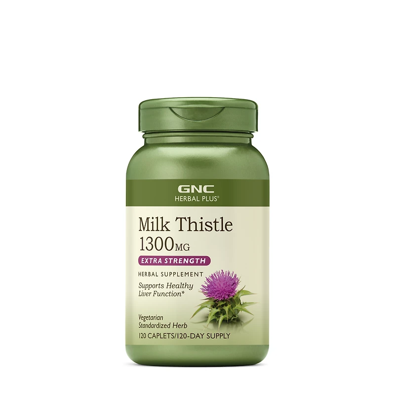 GNC Herbal Plus Milk Thistle 1300Mg Healthy - 120 Caplets (120 Servings)