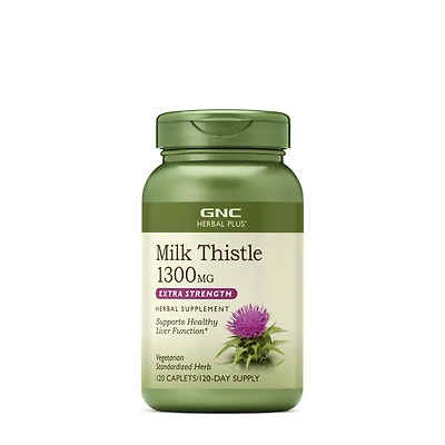 GNC Herbal Plus Milk Thistle 1300Mg Healthy - 120 Caplets (120 Servings)