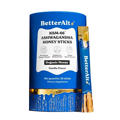 BetterAlt Ksm-66 Ashwagandha Honey Sticks - Vanilla (30 Sticks)