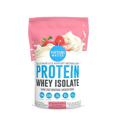 Portions Master Protein Whey Isolate - Strawberries & Cream (32 Servings) 2 lbs