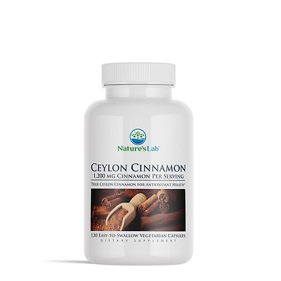 Nature's Lab Ceylon Cinnamon 1200Mg Healthy - 120 Vegetarian Capsules (60 Servings)