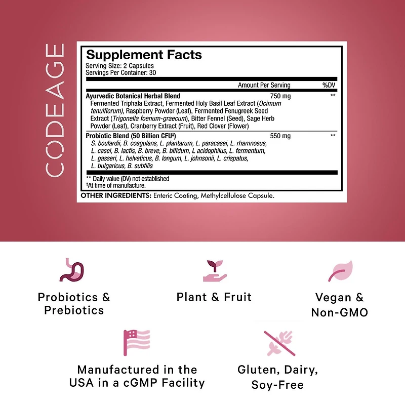 Women's Probiotic 50 Billion CFU & Prebiotics Vegan Digestion Supplement - 60 Capsules (30 Servings)