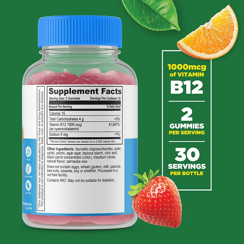 Sugar Free Vitamin B12 1000mcg - 60 Gummies (30 Servings)