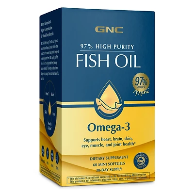 GNC 97% High Purity Fish Oil Omega-3 - 60 Mini Softgels (30 Servings)