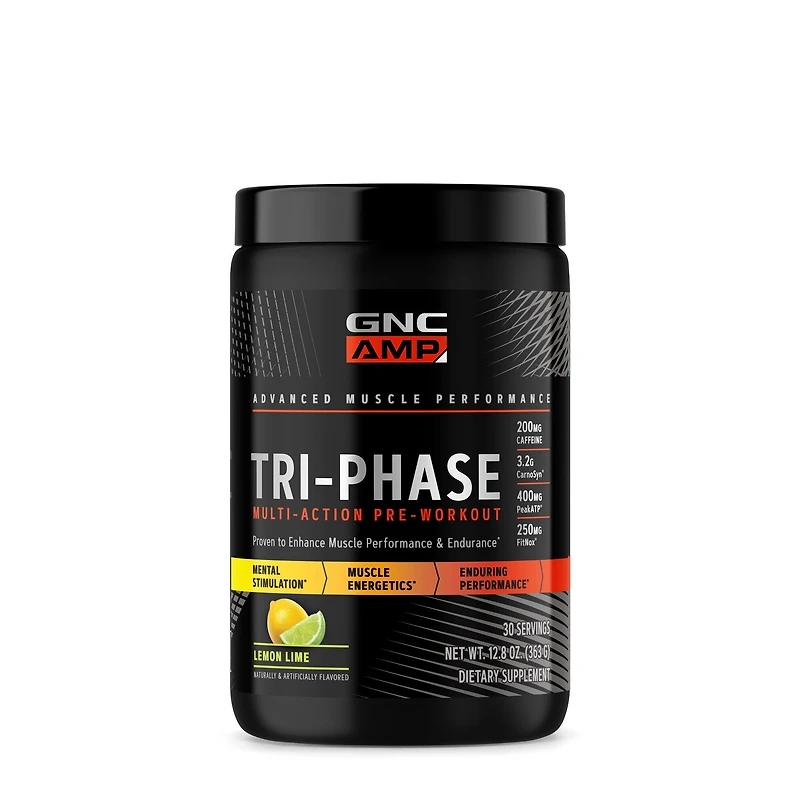 GNC AMP Tri-Phase Multi-Action Pre-Workout - Lemon Lime (30 Servings)