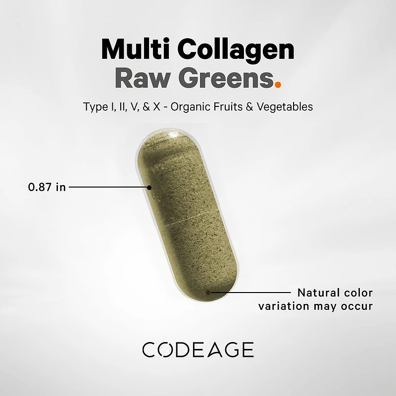 Hydrolyzed Multi Collagen Peptides Raw Greens with 21 Fruits & Veggies - 180 Capsules (30 Servings)