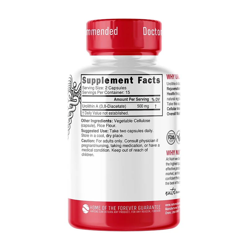 Urolithin A (Diacetate) 500mg - 30 Capsules (15 Servings)
