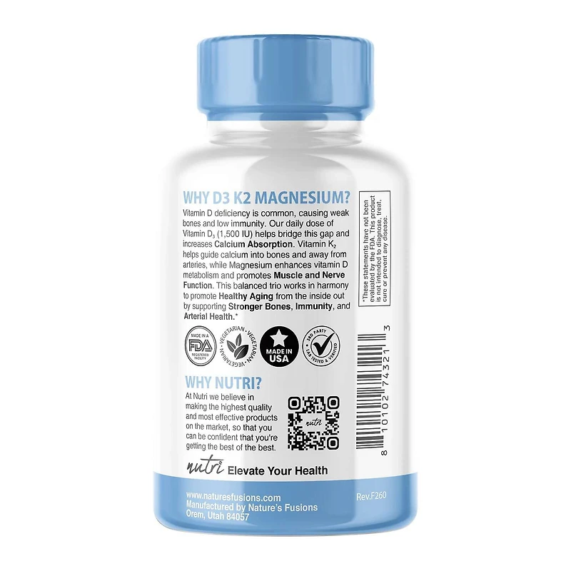 D3 & K2 Magnesium Glycinate - 120 Vegan Capsules (30 Servings)