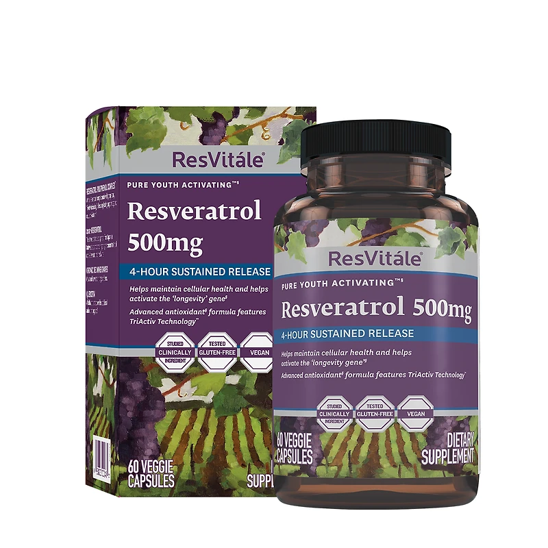 ResVitále Resveratrol 500Mg Vegan - 60 Vegetarian Capsules (60 Servings)