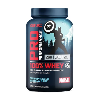 GNC Pro Performance 100% Whey Protein Gluten-Free - Marvel: Star-Spangled Birthday Cake (25 Servings)