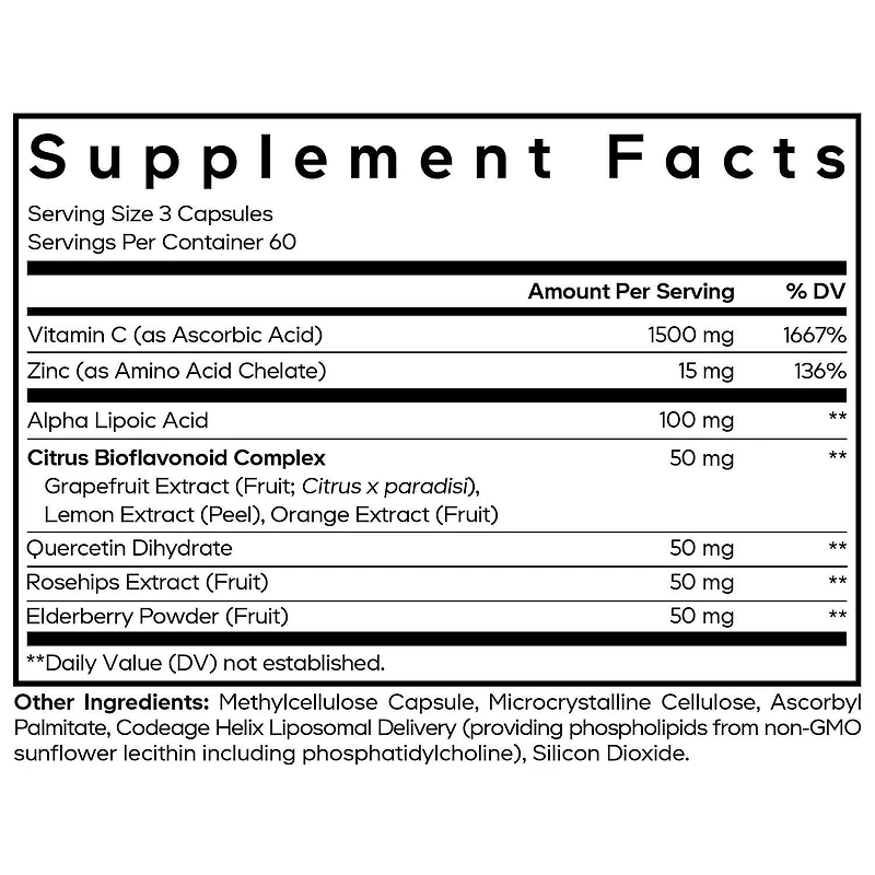 Liposomal Vitamin C + 1500mg - 180 Capsules (60 Servings)