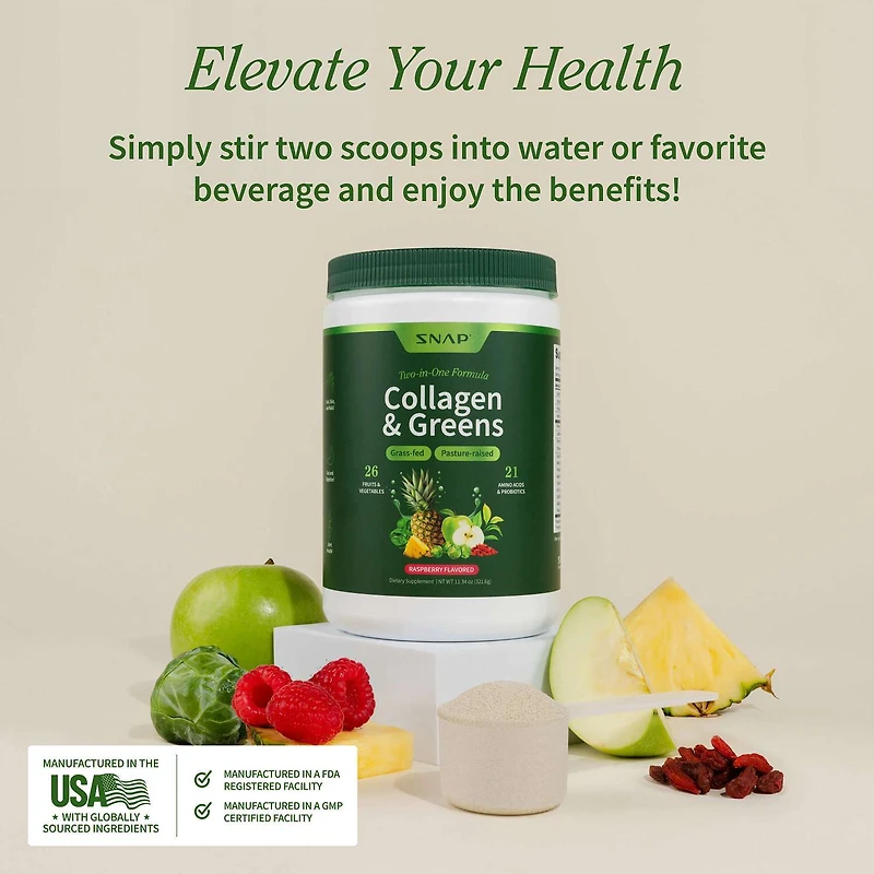 Collagen Peptides + Super Greens Dietary Supplement - 11.34 oz. (30 Servings)