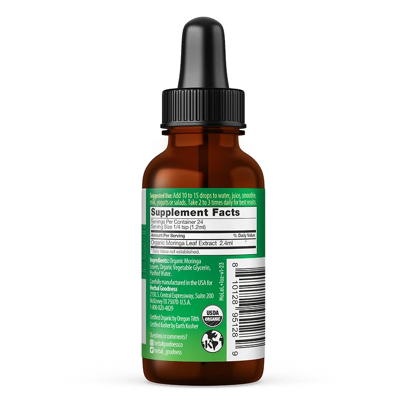 Organic Moringa Leaf Liquid Extract - 1 fl oz. (24 Servings)