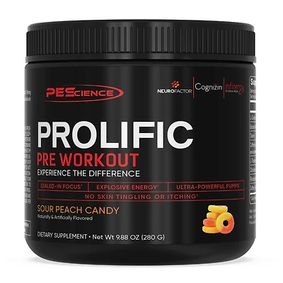 PEScience Prolific Pre-Workout - Sour Peach Candy (40 Servings)