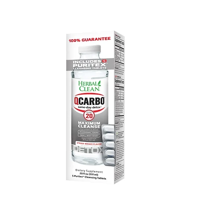 Herbal Clean Qcarbo20 Clear - Strawberry-Mango -20 Oz. + 5 Tablets (1 Serving)