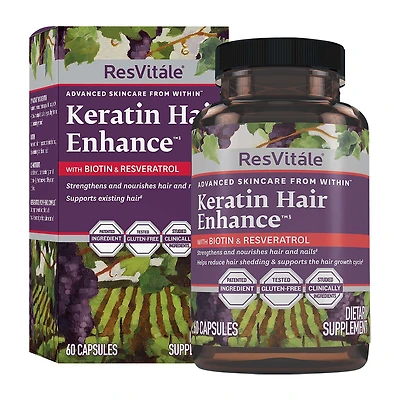 Keratin Hair Enhance™ with Biotin and Resveratrol - 60 Capsules (30 Servings)