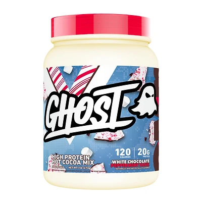 GHOST High Protein Hot Cocoa Mix - White Chocolate Peppermint Bark (15 Servings)