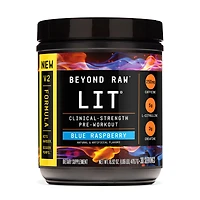 Beyond Raw Lit Pre-Workout 2.0 - Blue Raspberry (30 Servings) Zero Sugar
