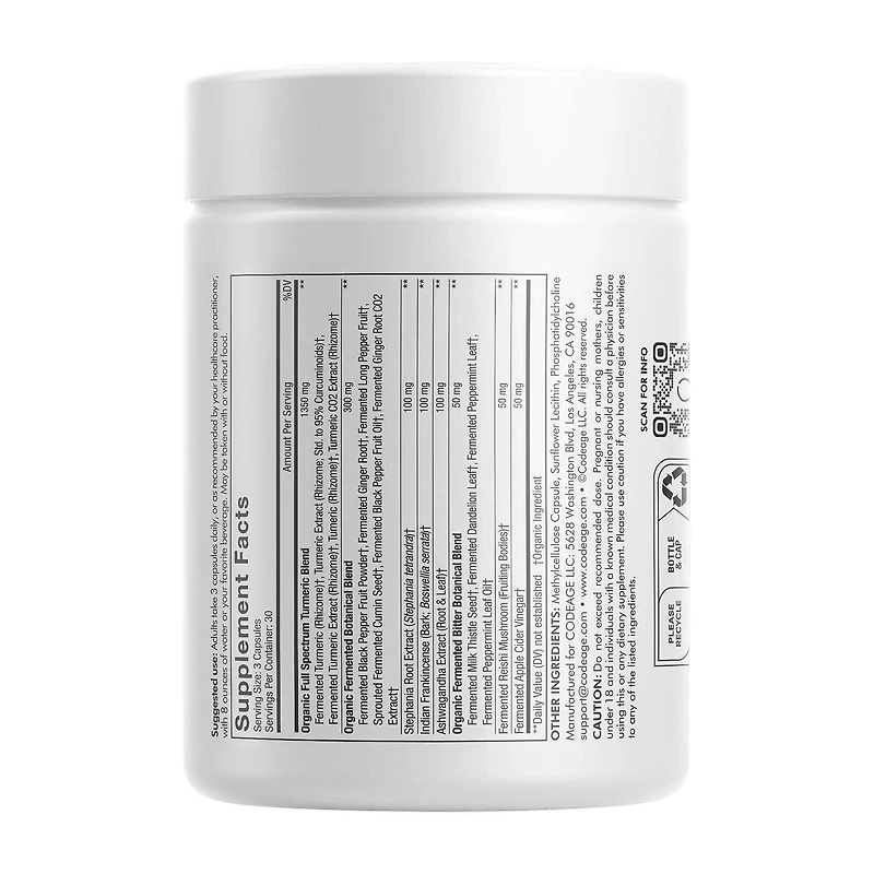 Liposomal Fermented Turmeric + Black Pepper - Curcumin & Ginger - 90 Capsules (30 Servings)