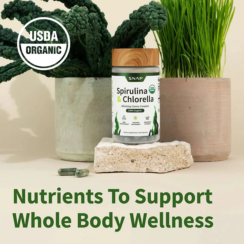 Organic Spirulina + Chlorella - 120 Capsules (30 Servings)