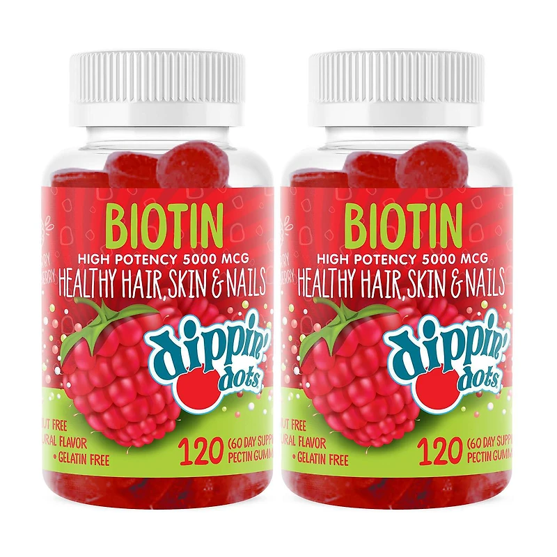 Biotin 5000mcg Gummies - Raspberry Dippin' Dots® - Twin Pack (60 Servings Each)