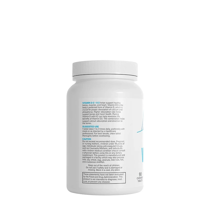 Vitamin D-3 + K-2 - 90 Chewable Tablets (90 Servings)
