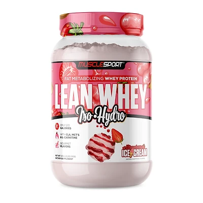 MuscleSport Lean Whey Iso-Hydro Protein - Strawberry Ice Cream (26 Servings)
