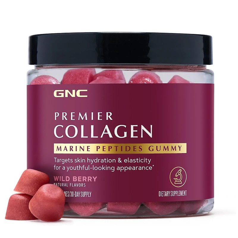 GNC Premier Collagen Marine Peptides Gummy - Wild Berry 90 Gummies (30 Servings)