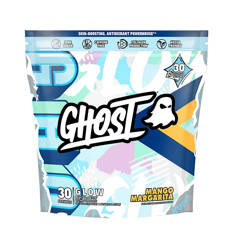 GHOST Glow Beauty X Detox On the Go Sticks Vegan - Mango Margarita 0.25 Oz. (30 Servings) Zero Sugar