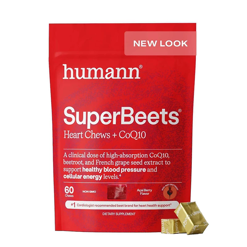 SuperBeets Advanced Heart Chews Blood Pressure Support - Acai Berry - 60 Chews (30 Servings)