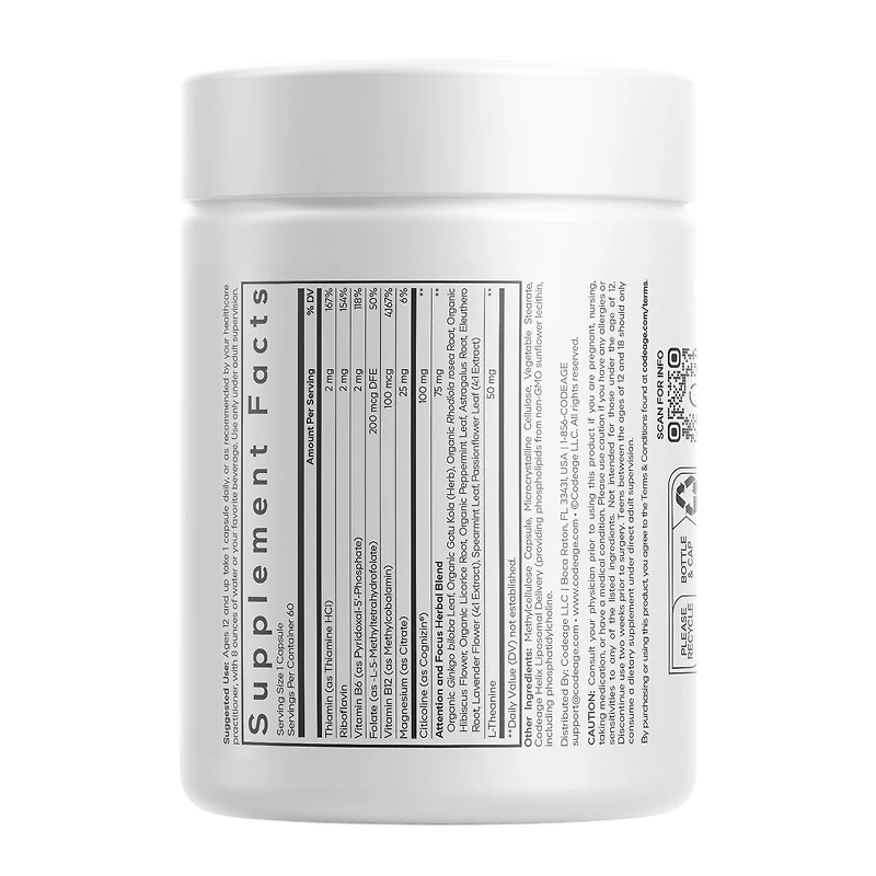 Teen Brain Focus Vitamins+ - 60 Vegetable Capsules (60 Servings)