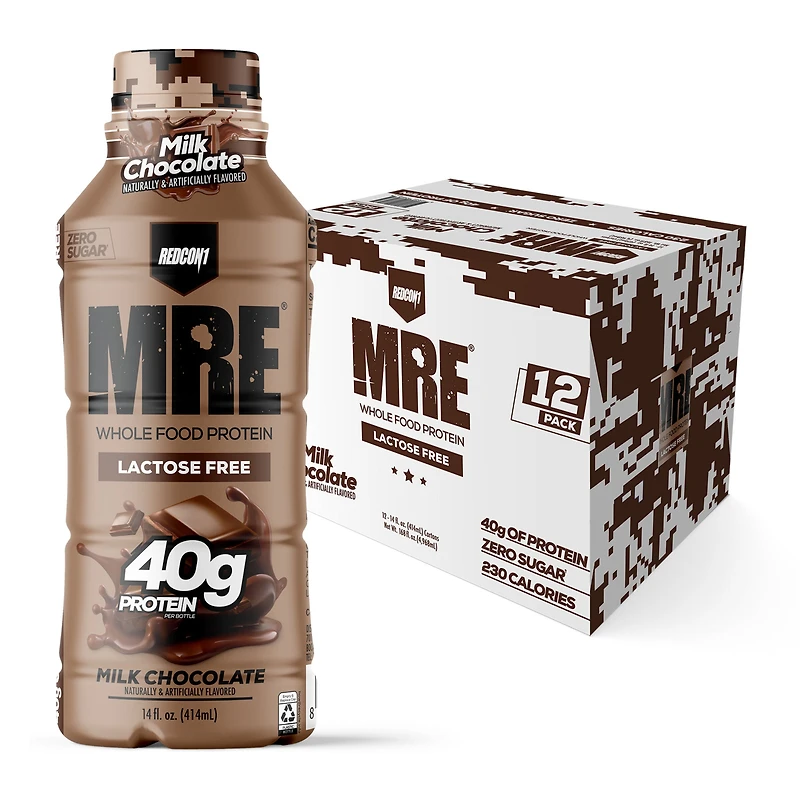 REDCON1 Mre Whole Food Protein Rtd - Milk Chocolate 14 Fl Oz. (12 Bottles) Zero Sugar