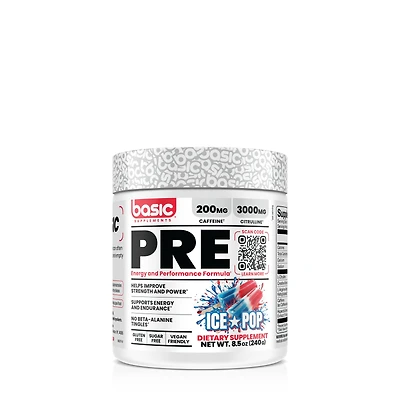 Basic Supplements Pre-Workout Vegan - Ice Pop (30 Servings)