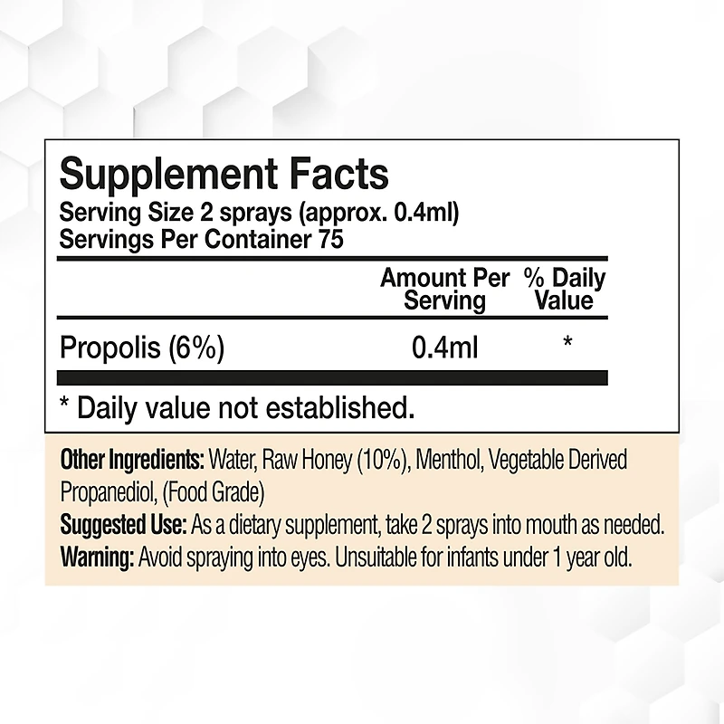 Propolis Raw Honey Throat Spray: 6% Pure Propolis - 1 oz. (75 Servings)