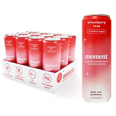 Moment of Calm Sparkling Adaptogens & Botanical Drink - Strawberry Rose 11.5 Fl Oz (12 Cans)