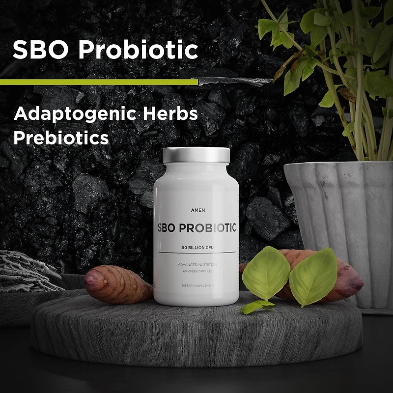 Amen SBO Probiotic 50 Billion CFU & Prebiotics - Vegan Supplement - 60 Veggie Capsules (30 Servings)